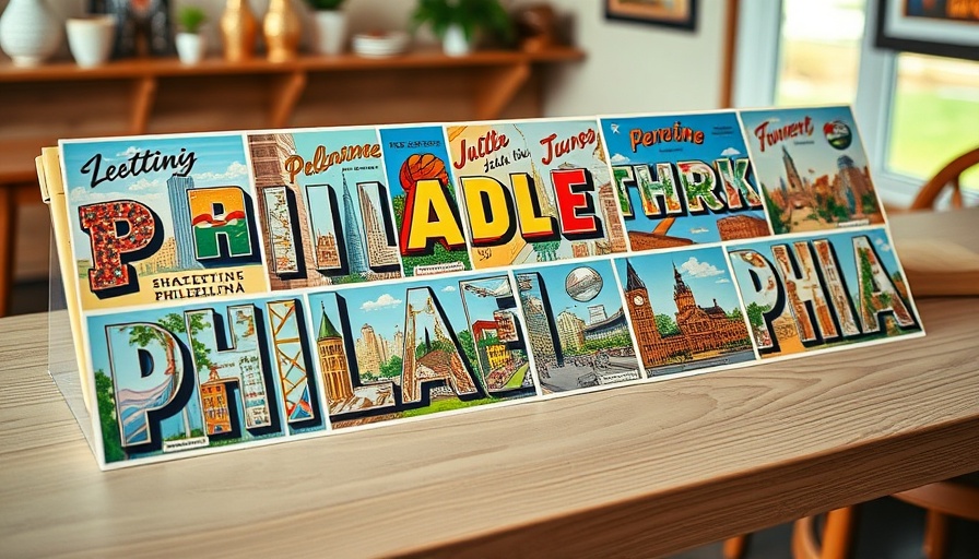 Colorful art postcards of Philadelphia neighborhoods, vibrant designs.