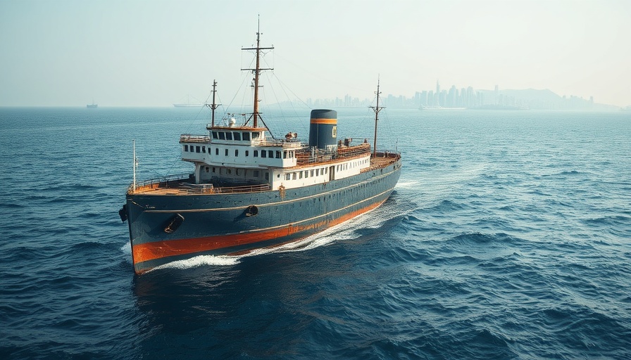 SS United States sailing on final voyage near skyline.