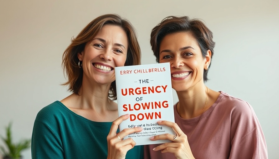 Two women with 'The Urgency of Slowing Down' book smiling in a selfie.
