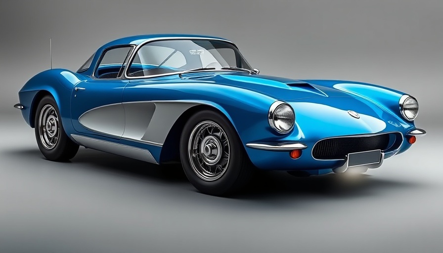 Sleek blue vintage Corvette, most expensive Corvette ever, studio shot.