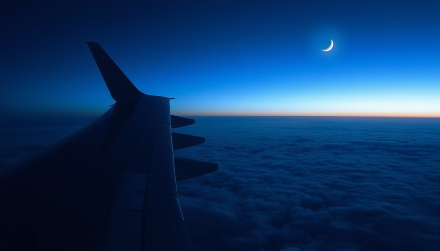 Serene view from airplane window at night.
