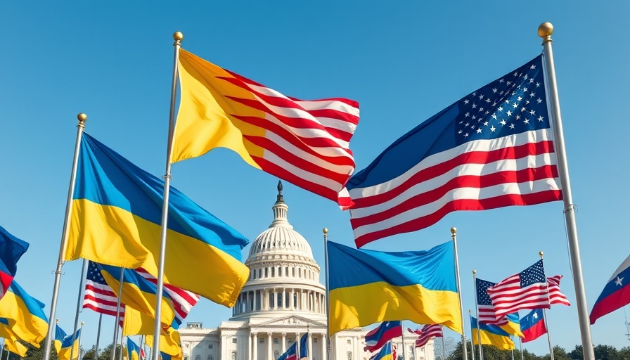 MAGA Republicans View on Ukraine with US and Ukrainian flags at Capitol.
