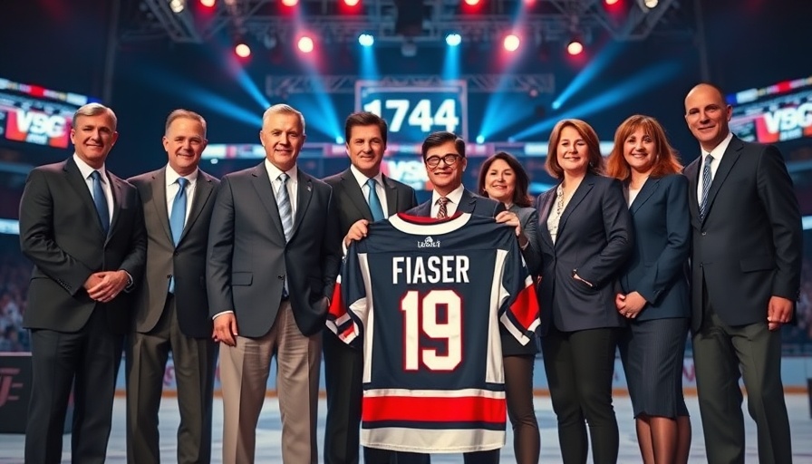 Executives with Flyers future draft pick at NHL event