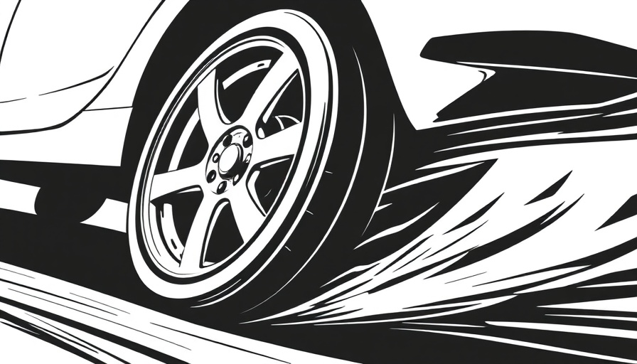 Stylized 2025 Porsche 911 EV tire skidding illustration in motion lines.