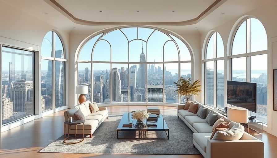Luxurious NYC penthouse with panoramic views and elegant interior.