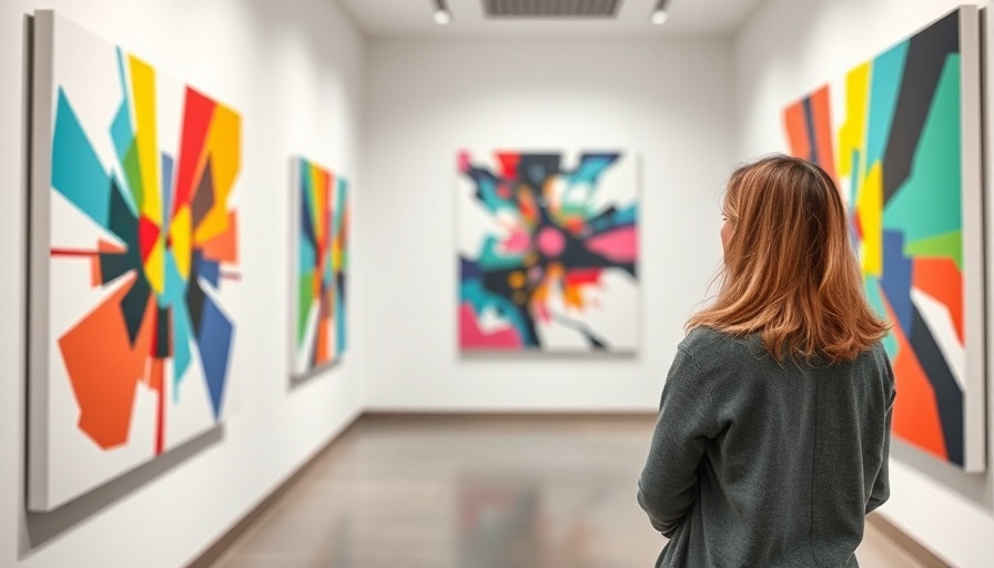 Visitor observes Hilma af Klint paintings in an art gallery.