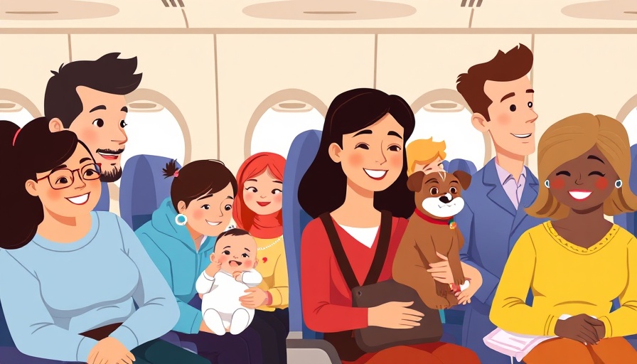 Cartoon passengers on plane discussing safety of flying with a lap child.