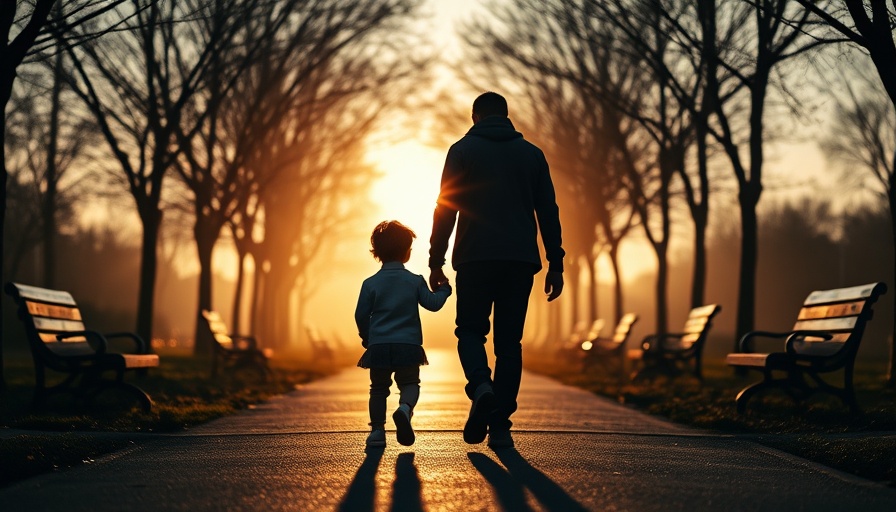 Silhouette of parent and child in Philadelphia park under trees.