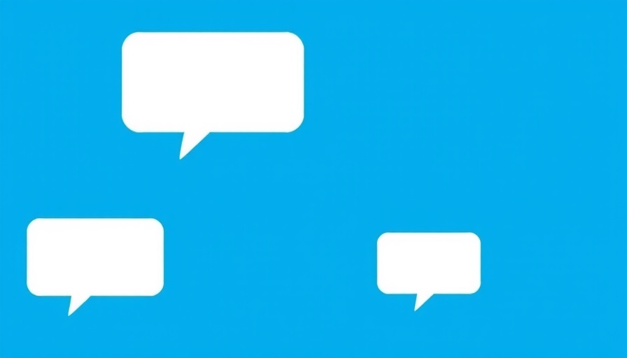 Minimalist blue graphic featuring speech bubbles with white text.