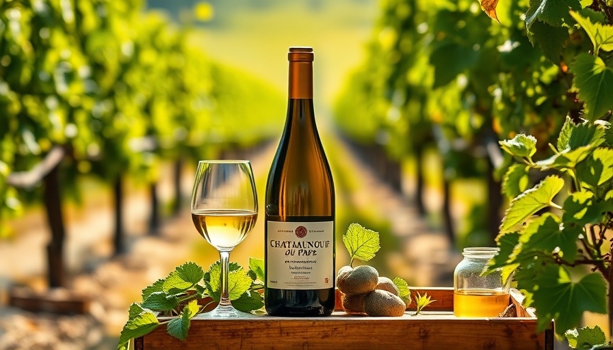 Châteauneuf-du-Pape white wine and vineyard scene