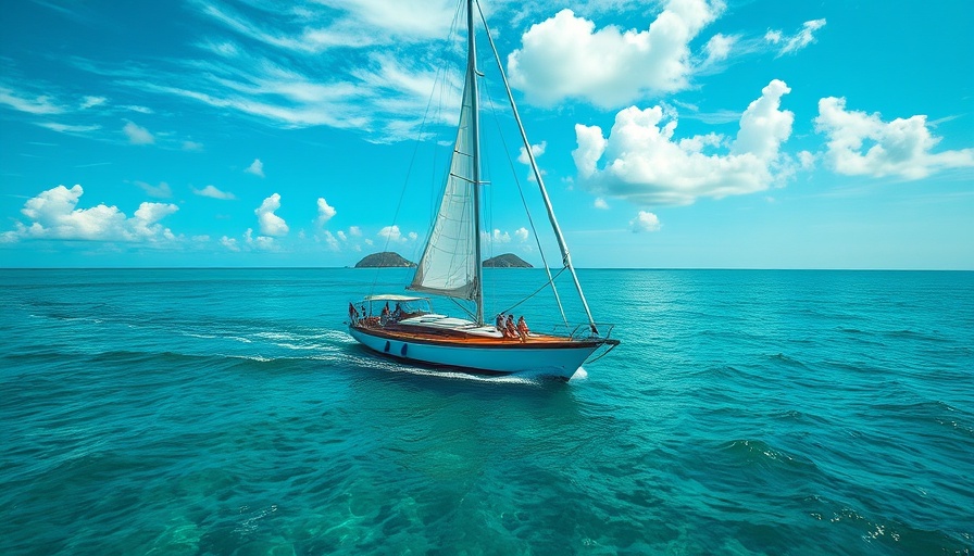 Sailboat in turquoise water near island, boat rental services