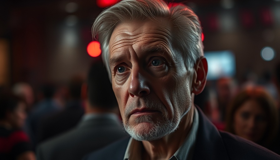 Older man in red light looks thoughtful in a crowd, Trump's advisors divided on Iran.