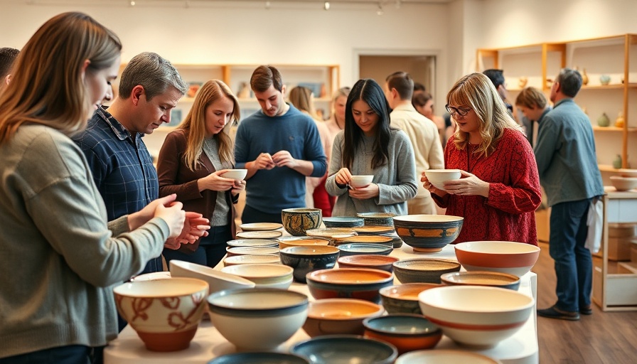 PhilaBowl Philadelphia pottery event with people examining ceramic bowls.