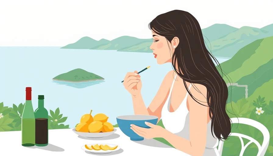 Minimalistic seaside dining illustration capturing set jetting travel trends