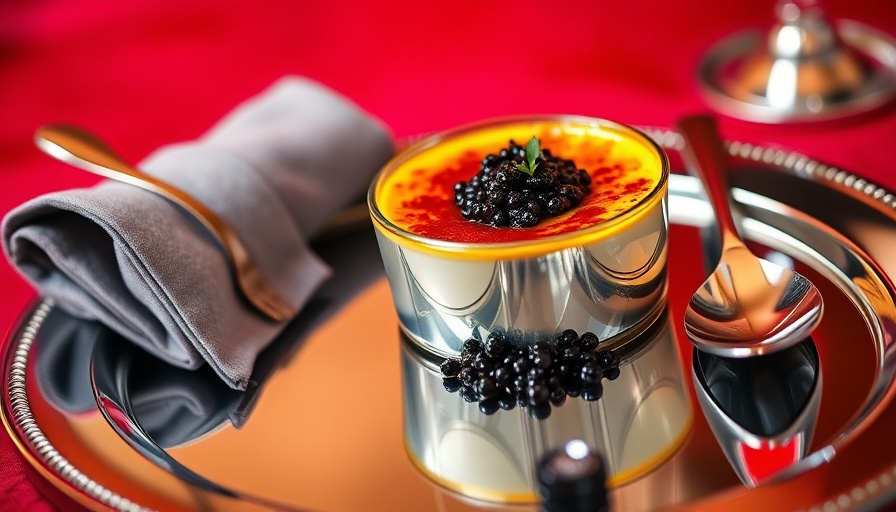 Luxurious caviar desserts in an elegant setting with vibrant colors