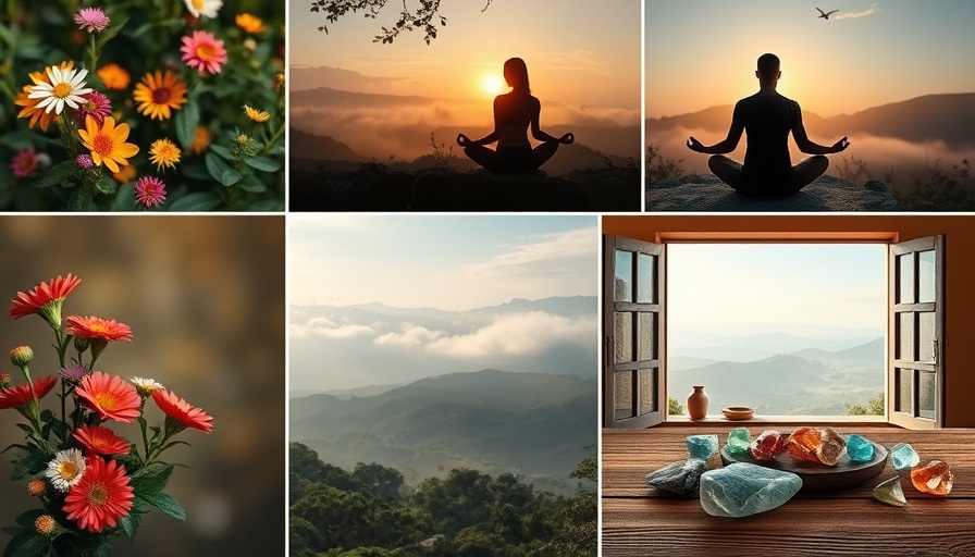 Serene psychedelic travel experiences collage with nature and meditation.
