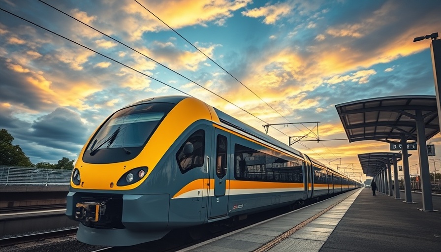 Brightline train at station under blue sky promoting rewards program.