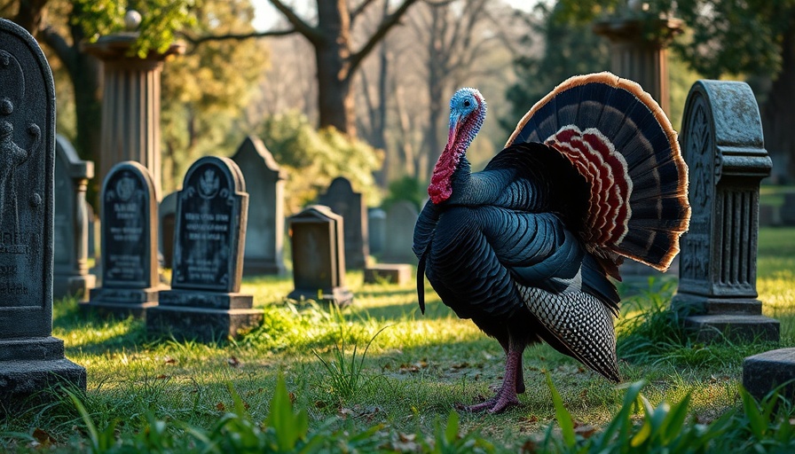Wild turkey in Philadelphia cemetery among tombstones under soft daylight.
