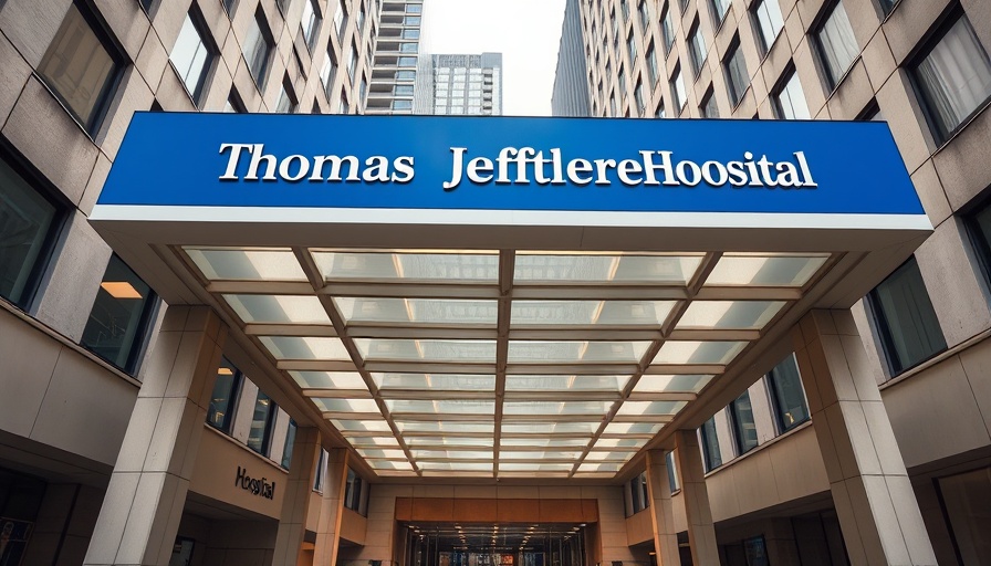 Jefferson Health hospital entrance in urban setting.