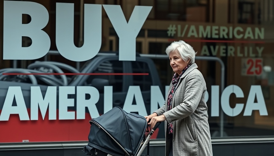 Woman and stroller near 'Buy American' sign, Donald Trump Trade War Analysis