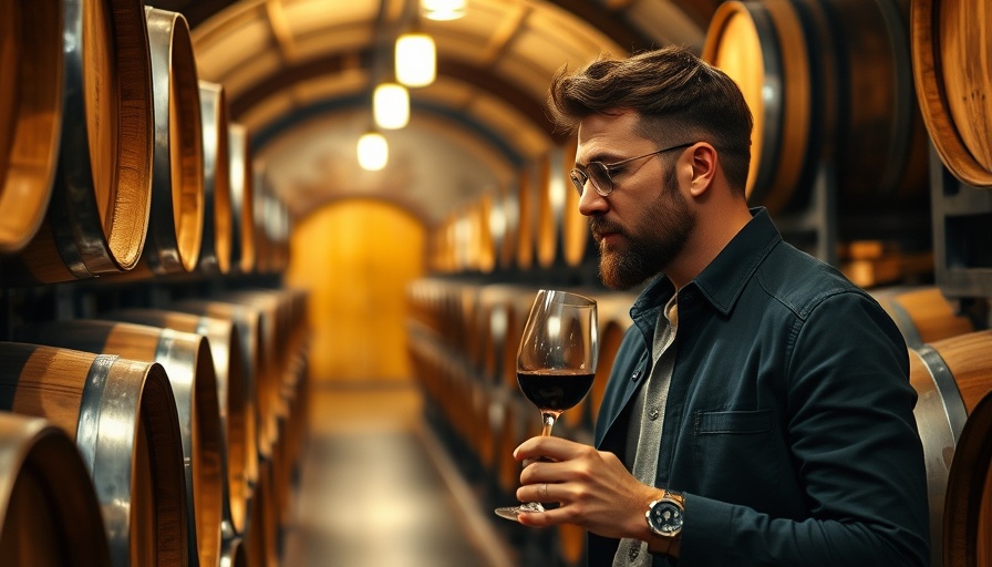 Stylish man exploring wine cellar and tasting wine.