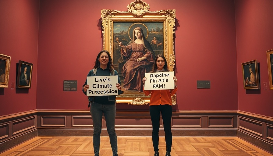 Climate protesters beside Raphael’s Sistine Madonna in art gallery.