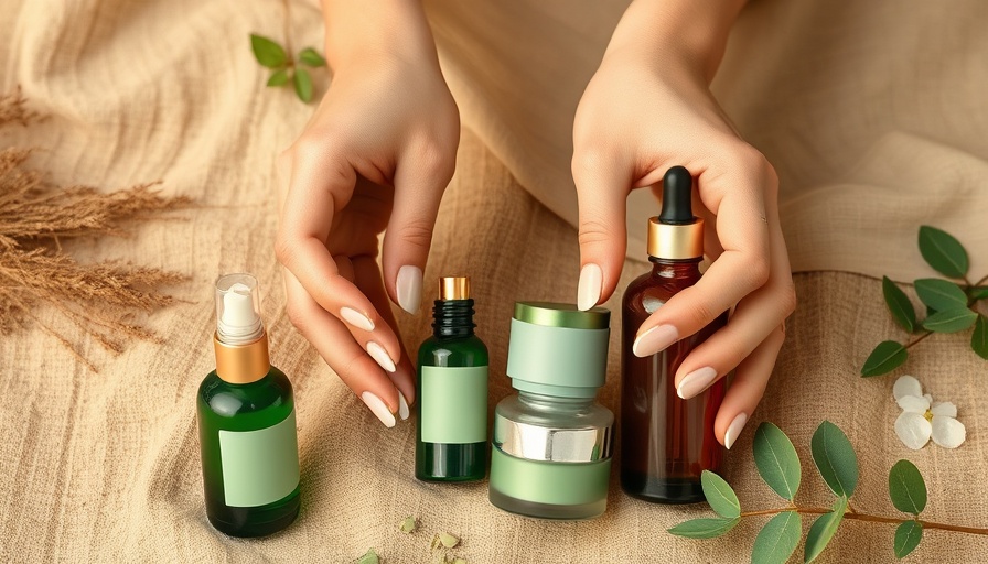 Eco-friendly skincare brands product display with hands applying lotion.