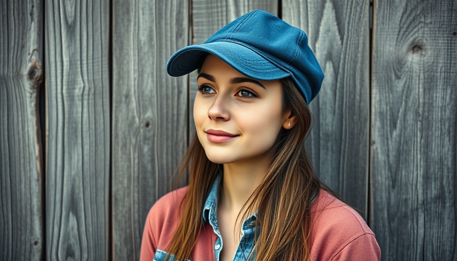 Serene woman in blue cap against rustic wall, economic landscape discussion.
