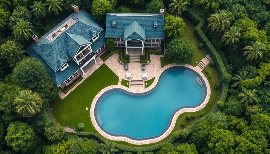 Aerial view of Gladwyne mansion for sale with pool and garden.