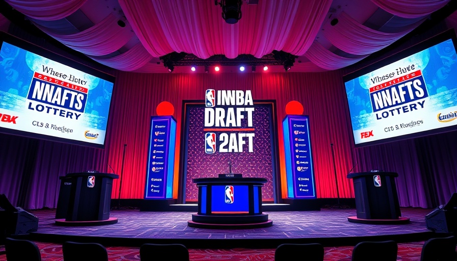 Vibrant NBA draft lottery stage with team podiums.