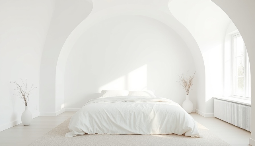 Minimalistic Santorini hotel room with white bedding.