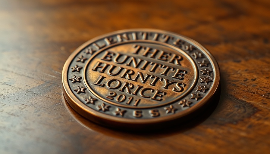 Bronze humanities medal on wooden surface associated with NEH and NEA.