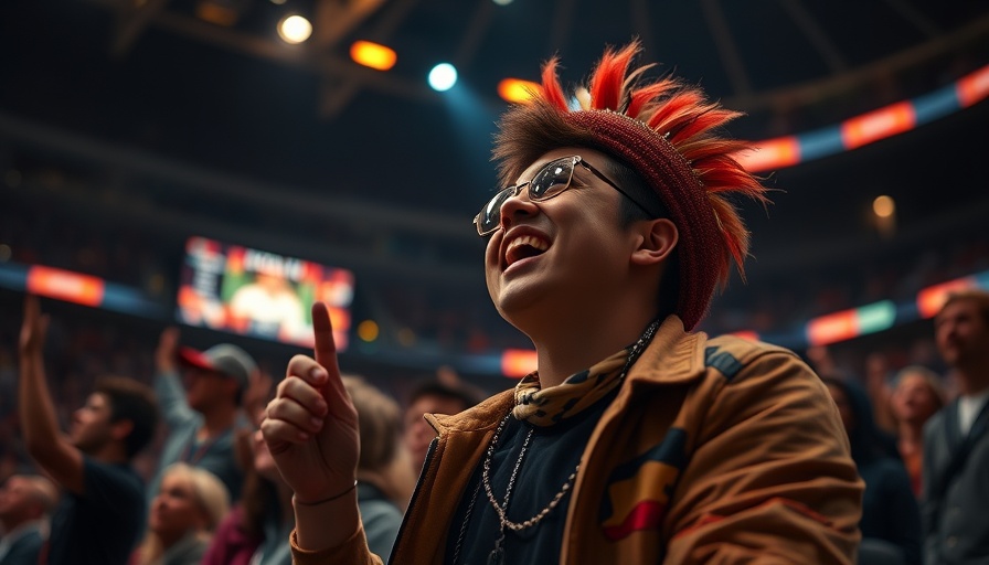 Sports fan energetically watching game in arena