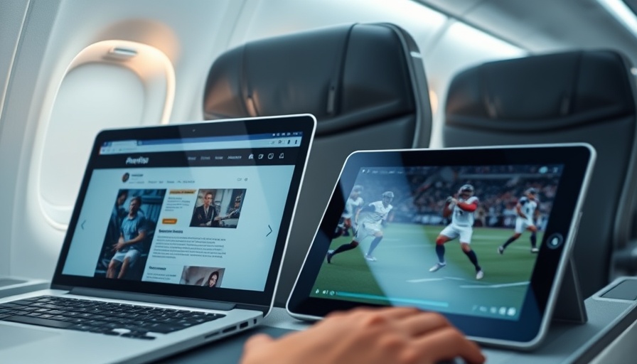 United Airlines Starlink Wi-Fi in-flight connectivity with laptop and tablet.
