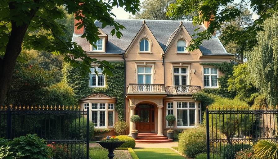 Historical Du Pont estate for sale with lush greenery in the background.