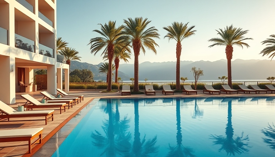 Boutique Hotels in Palm Springs: poolside oasis with sun loungers and palm trees.