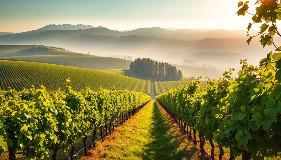 Scenic vineyard showcasing dry farming benefits with lush vines.