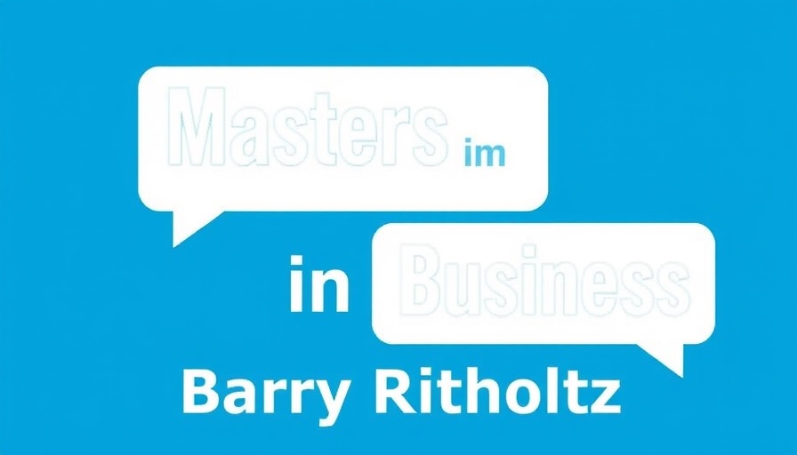 Text bubbles in 'Masters in Business' logo on blue background.