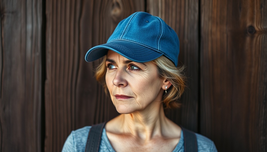 Middle-aged woman with blue cap by rustic wall, political climate May 2025