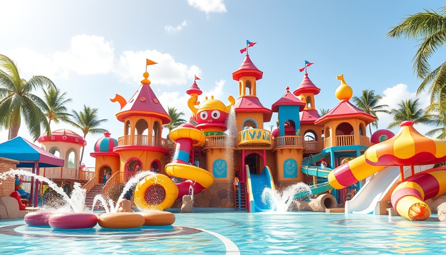 All-Inclusive Resorts with Water Parks vibrant cartoon theme scene