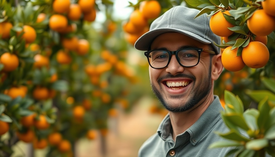 Smiling man in an orchard for Stanley Tucci food show in Italy