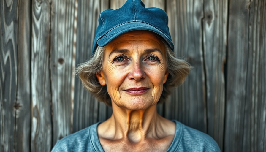 Mature woman in blue cap against wooden wall, Political Landscape Insights.