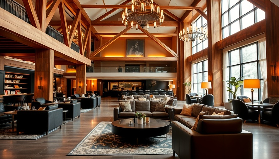 Luxurious Napa Valley hotel lounge with leather sofas and modern decor.