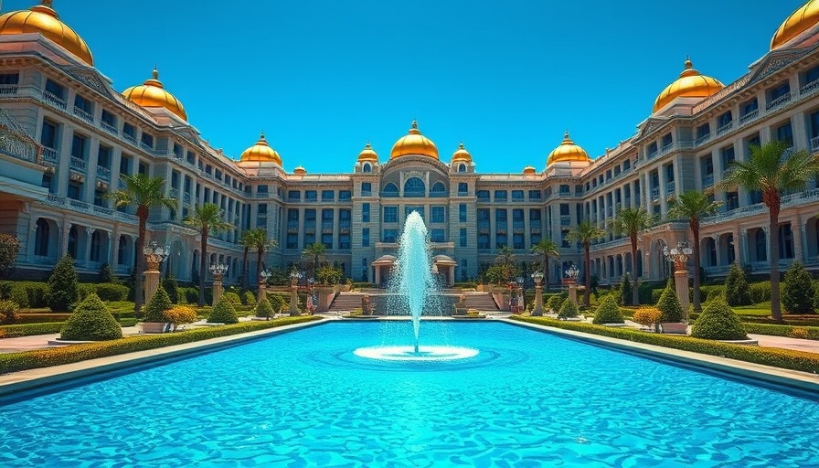 Stunning grand hotel at Universal Epic Universe Orlando theme park.