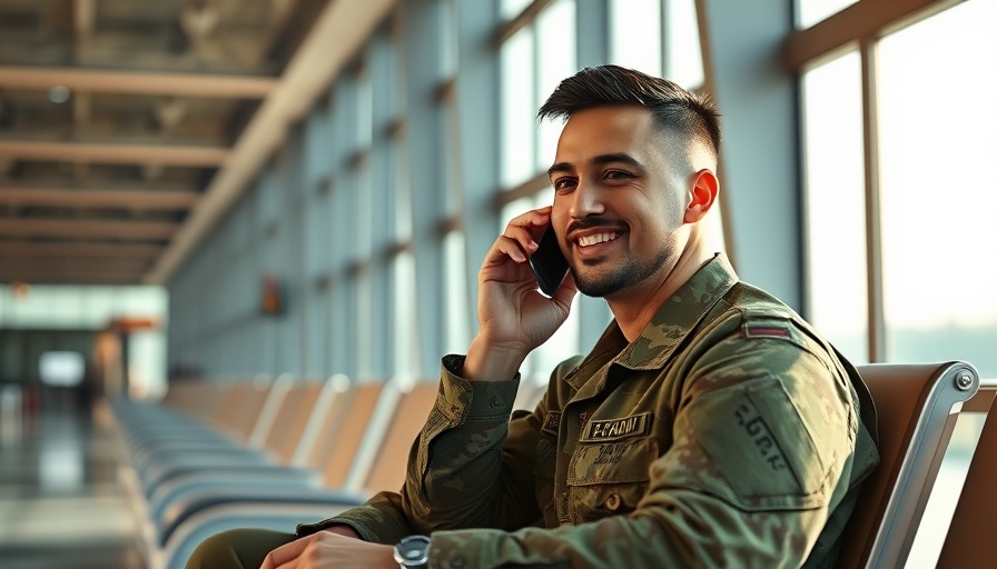 Service member in airport benefiting from travel discounts.