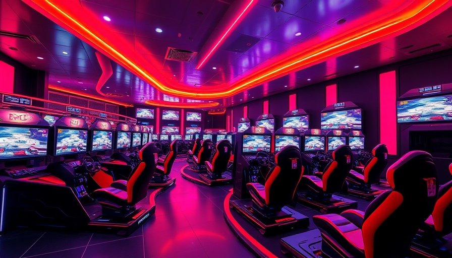 F1 Arcade Philadelphia with vibrant racing simulators and neon lights.