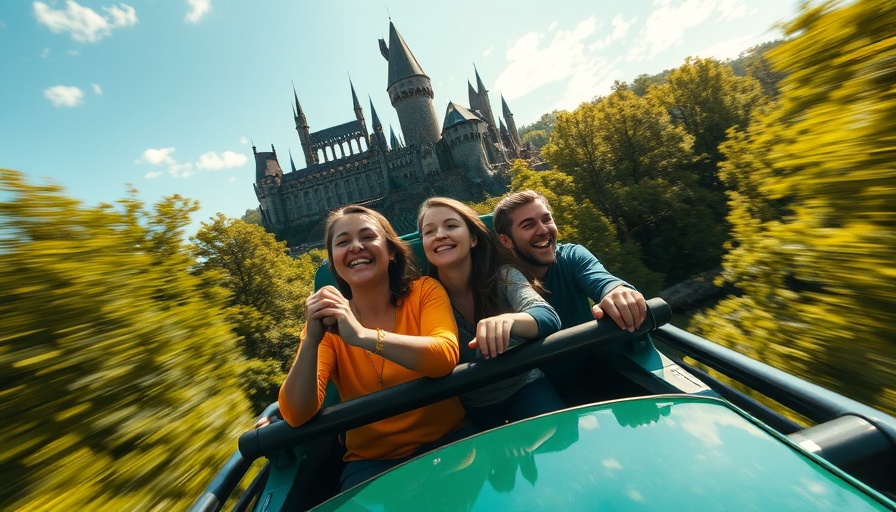 Universal Express Pass Hagrid's Adventure coaster with Hogwarts backdrop.
