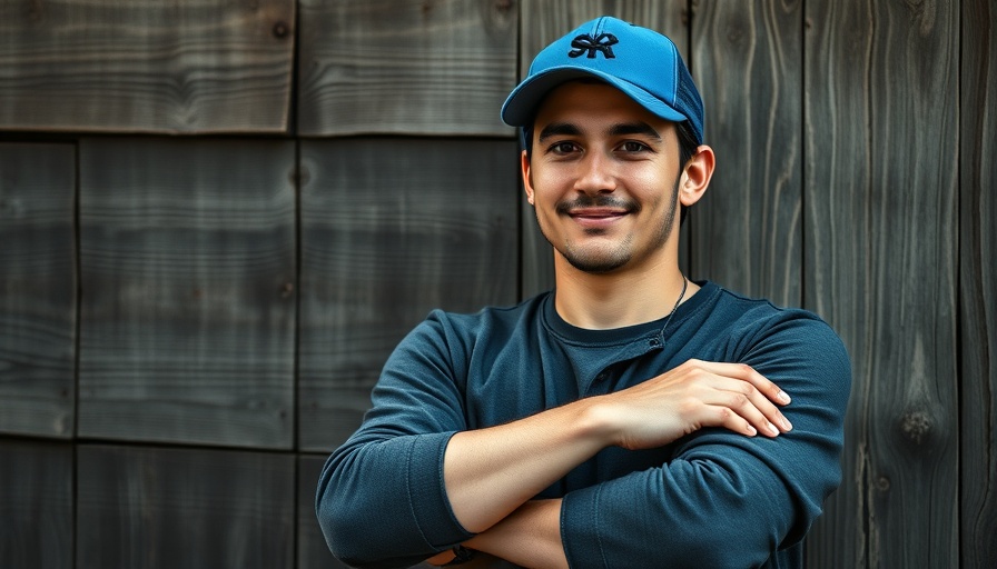 Casual portrait of a person in a blue cap against a rustic wooden wall.