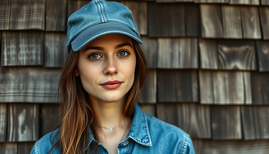 Woman with blue cap against rustic wall, June 2025.
