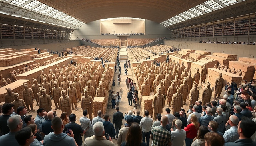 Visitors viewing the Terracotta Army in a spacious museum environment.